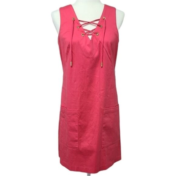 Calvin Klein Shift Casual Lace Up Cotton Mini Pink Dress Size Small - Picture 1 of 11